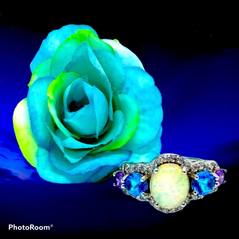 Gorgeous White Fire Opal Ring. Size 9.5